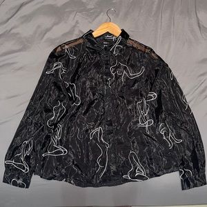 Black sheer button up top. Size: 0X. Brand: Forever 21+